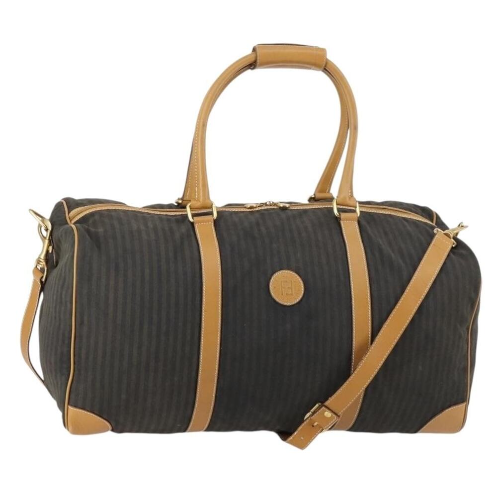 Fendi Pequin Canvas Boston Bag Coated Black